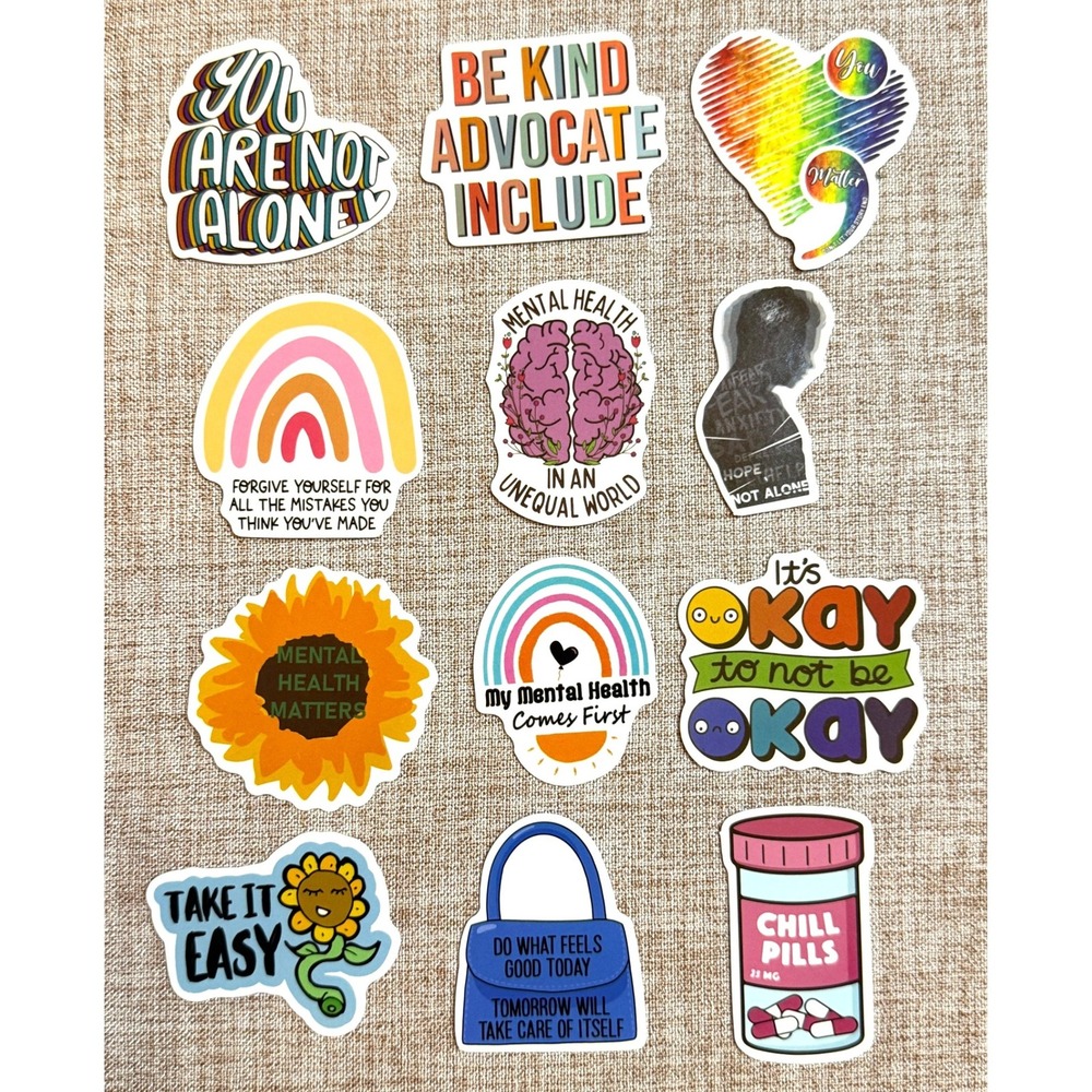 12pc Mental Health Awareness Sticker Pack Positive Quotes Vinyl Decals